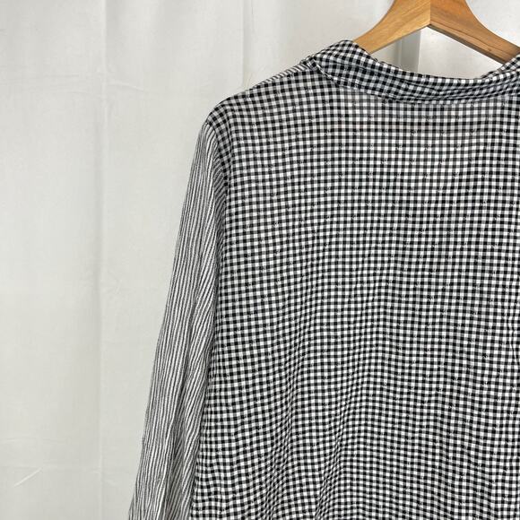 LOGO Lori Goldstein Woven Mixed Media Button Up Blouse A366364 Black White XL - Picture 7 of 10